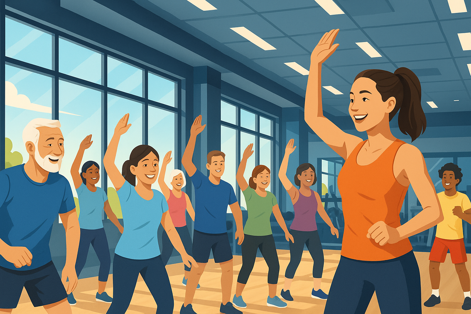 Group fitness coaching, community, mixed ages